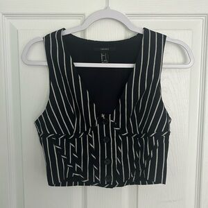 Black and White Striped Blazer Vest
